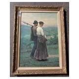 Vintage Oil on Canvas Lovers Walking.