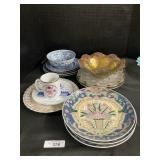 Blue & White Willow Ware, Vintage Pressed Glass,