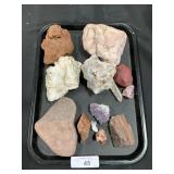 Amethyst, Rose Quartz Crystals, Raw Mineral Rocks.