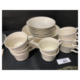 Pretty Cream Bowls, Platter & Coffee Cups.