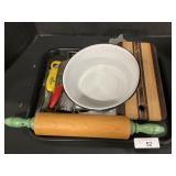 Vintage Enamelware, Rolling Pin, Kitchen Tools.