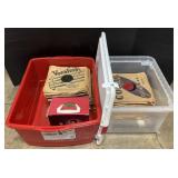 Vintage Vinyl Records, Plastic Storage Totes.