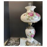 Beautiful Hand Painted Milk Glass Table Lamp.