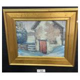 Signed Hahn Oil On Canvas Barn Painting.