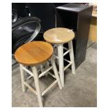 2 Wooden Stools & Small Bookshelf.