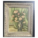 Artist Signed Oil On Canvas Floral Painting.