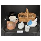 Bird Pottery, Nesting Birds, Woven Baskets, Mugs.