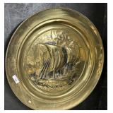 Huge 35-inch Brass Ship Charger Wall Art.