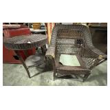 Vintage Highback Wicker Arm Chair & Table.