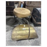 Vintage Industrial Caster Stool, Brass Log Holder.