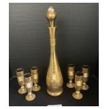 Cameo & Jeweled Gold Plated Glass Decanter w/