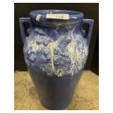 Blue Glazed Double Handle Urn Vase.