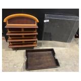 2 Toned Wood Display Shelf, Wooden Tray,