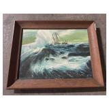 Vintage Nautical Oil on Canvas Painting.