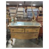 Early Carved Tiger Oak Vanity.