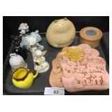 Ceramic Figures, Wooden Trinket Box.