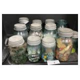 13 Ball Glass Jars Zinc Lids.