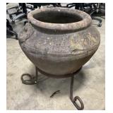 Gray Multicolored Terracotta Outdoor Pot W/ Stand.