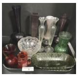 Lot Of Bud Vases, EAPG, Red Crackle Glass.