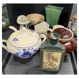 McCoy Brown Stoneware Bean Pot, Watt Apple Bowls.