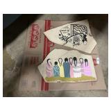 Pair of Hand Painted Aztec Navajo Stone Art.