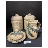 Handmade Pottery Pitcher, Plate/Lid, Ceramic