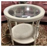 Nice Wicker Cream Round End Table.