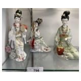 3 Fine Porcelain Asian Geisha Figures.