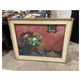 Large Signed Oil on Canvas Floral Art.