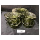 13pc Green Depression Dessert Bowls & Plates.