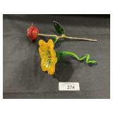 Blown Glass Flower,  Metal Rose.