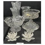 Vintage Glass & Crystal Vases, Bowls, Candle.