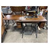 Antique Tiger Oak Singer Sewing Machine Table.