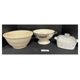 McCoy Pottery Bowl, Floral Strainer, Covered