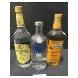 Gin, Tequila, Vodka, Whiskey Bottles.