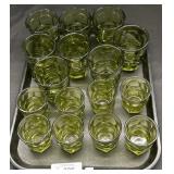 Vintage Green Glass Whiskey Tumblers.
