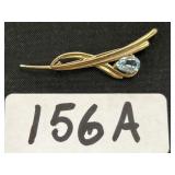 14k Gold Aquamarine Brooch.