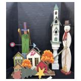 Rustic Wooden Harvest Set, Snowman, Birdhouse.