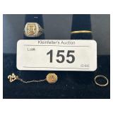 10K Gold Class Ring & Pin, 22K Gold Ring.