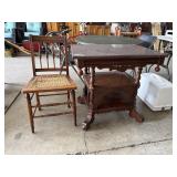 Marble Top Eastlake Style Parlor Table, Oak &