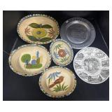 6 Collectors Plates- Pottery, Pewter.
