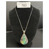 Sterling Silver Turquoise Pendant & Necklace.