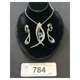 Sterling Silver Blue Topaz Necklace & Earrings.