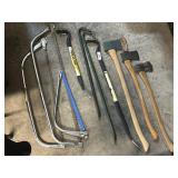 Axes, Saws, Crowbars.