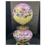 Hand Painted Electric Hurricane Parlor Lamp.