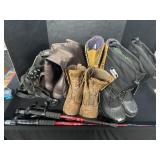 Lot Of Outdoor Boots & Trekking Poles.