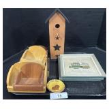 Redware Pottery, Bird House, Wall Art, Mini Wooden