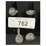 Sterling Silver 14K Gold Rings, Earrings, Pendant.