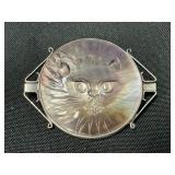 Sterling Silver & Mother Of Pearl Cat Pin/Pendant.