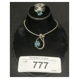 Sterling Silver Aquamarine Necklace & Ring Set.